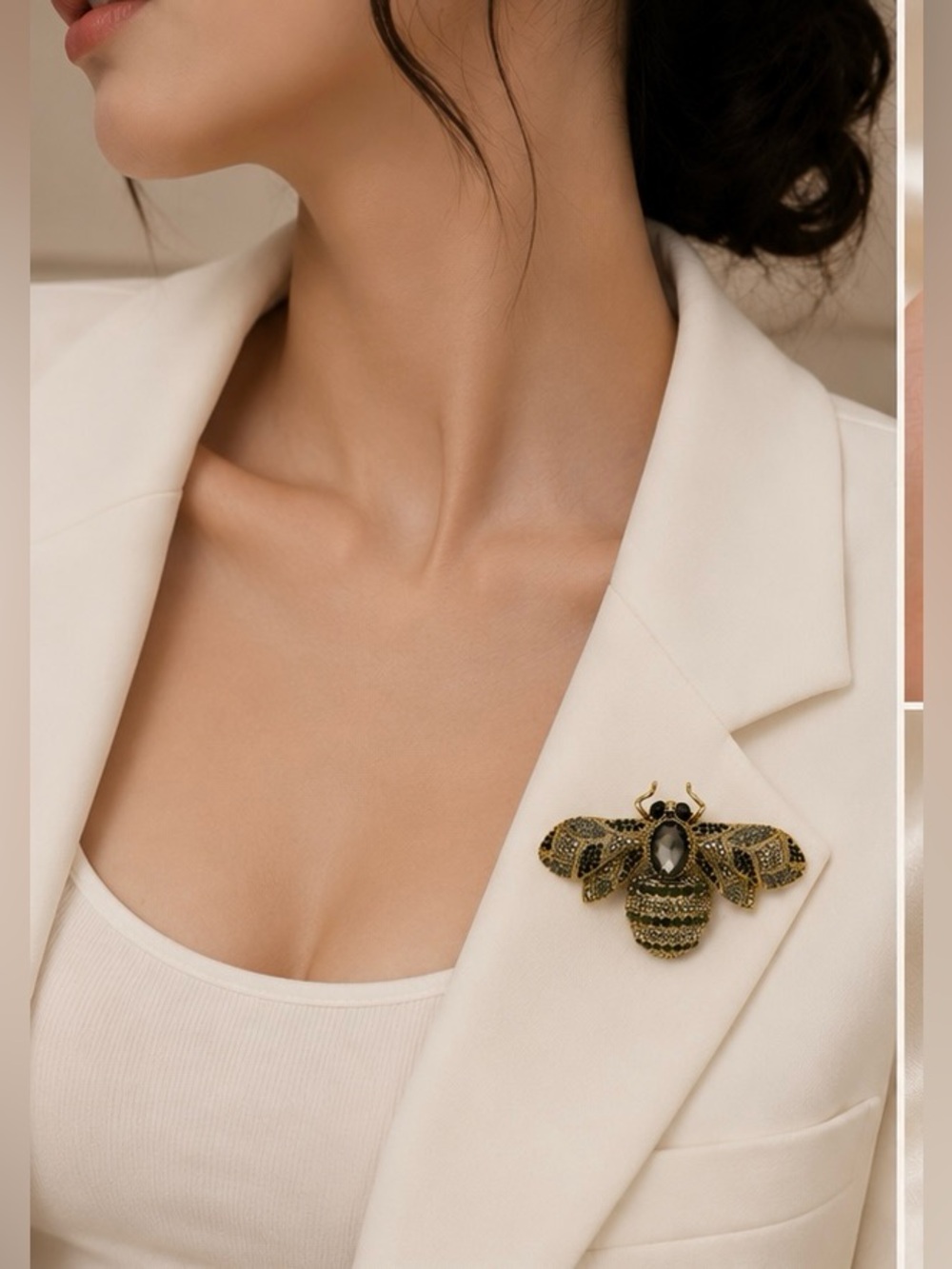 Gold and Black Bee Brooch - Women's Decorative Jewelry